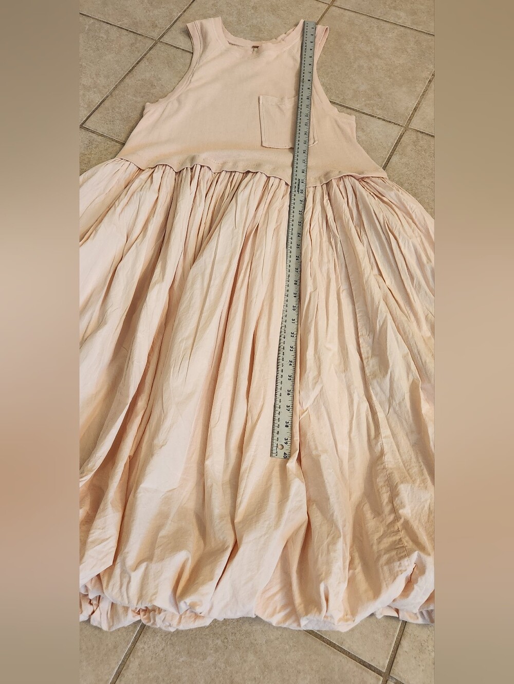 Free People Calla Lily Pink Cream Midi Bubble-Hem Dress Size M 100% Cotton - Picture 12 of 15